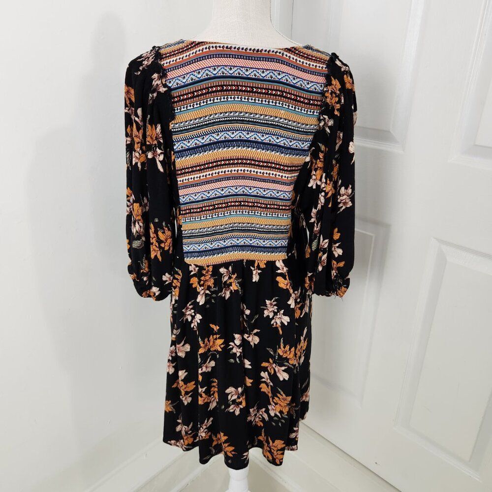 Umgee Dress Womens L Black Floral Gauzy Pockets Tunic Boho Aztec Southwestern - Picture 13 of 14